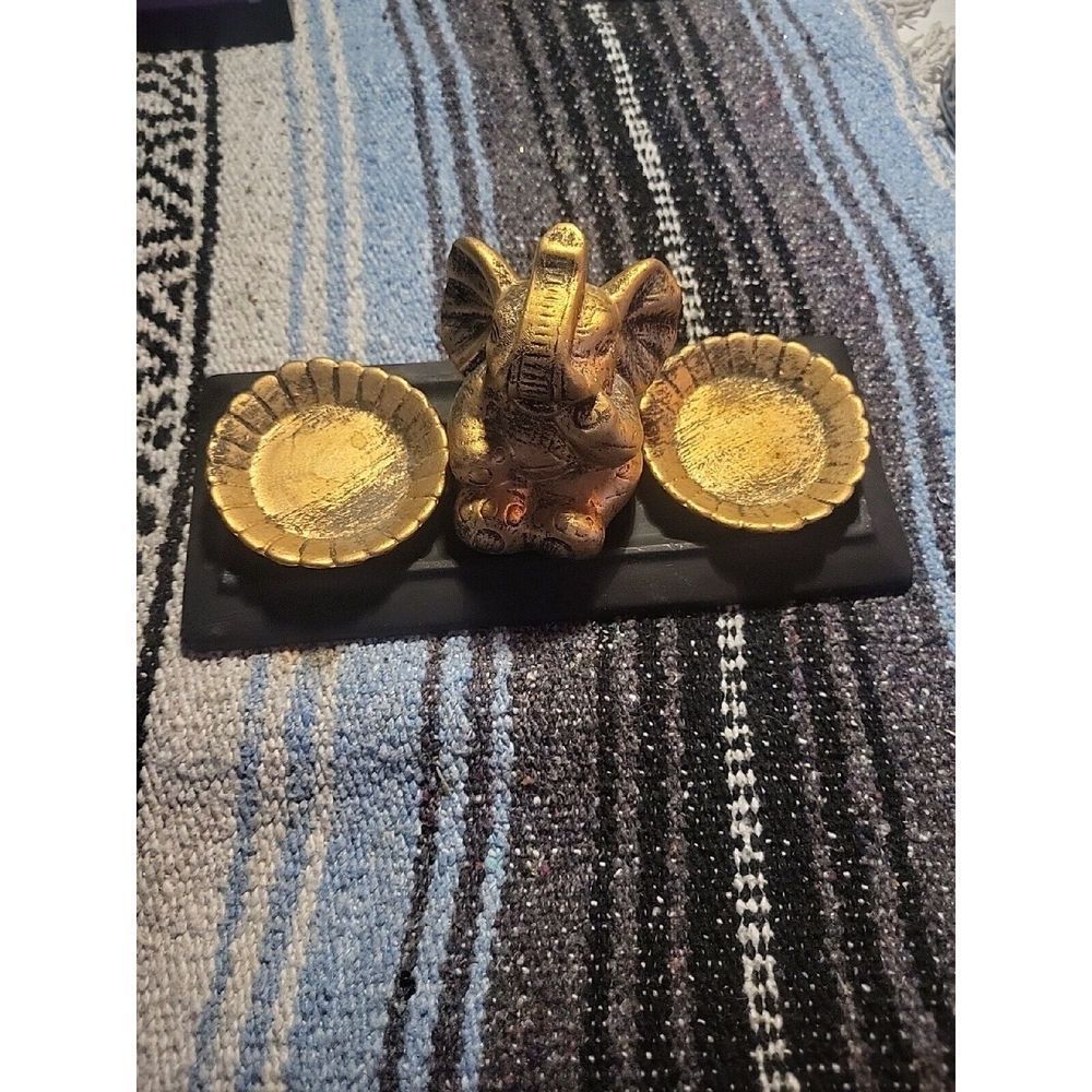 Elephant Candle Holder Set 4 pcs. Ceramic Elephant Figure, 2 Candle Cups, Tray